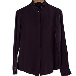 Antonio Melani Womens Sz S Purple 100% Silk Goth Feminine Fairy Ruffle Blouse